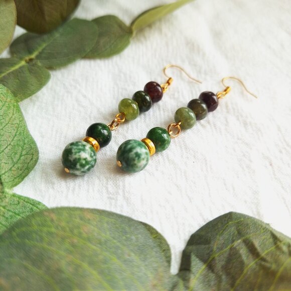 Tourmaline Crystal Earrings, Earthy Whimsigoth Earrings, Cottagecore Herbalist - Picture 2 of 8